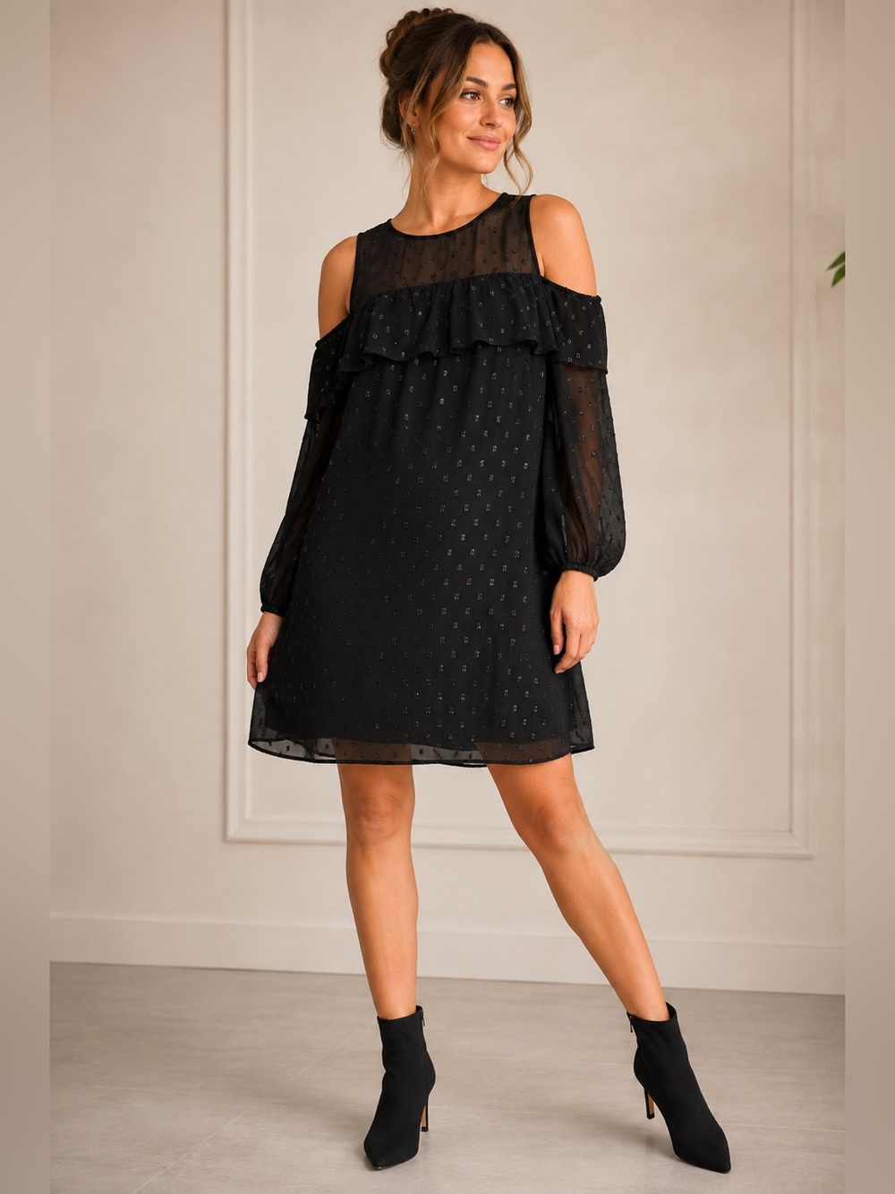 Cold-Shoulder Swiss Dot Dress